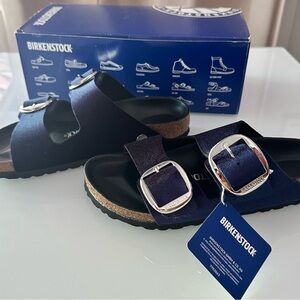 Birkenstock Midnight Blue Velvet Arizona Big Buckle